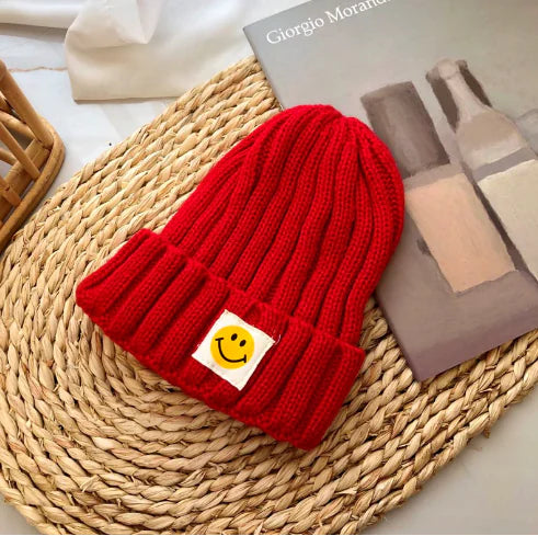 Baby Toddler Ribbed Knit Smile Face Beanie