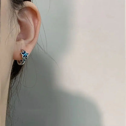 Blue Star Hoop Earrings