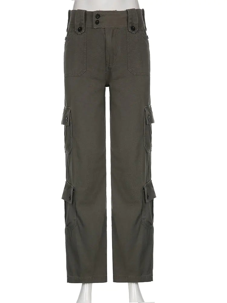 Button Low Waist Women's Cargo and Denim Pants