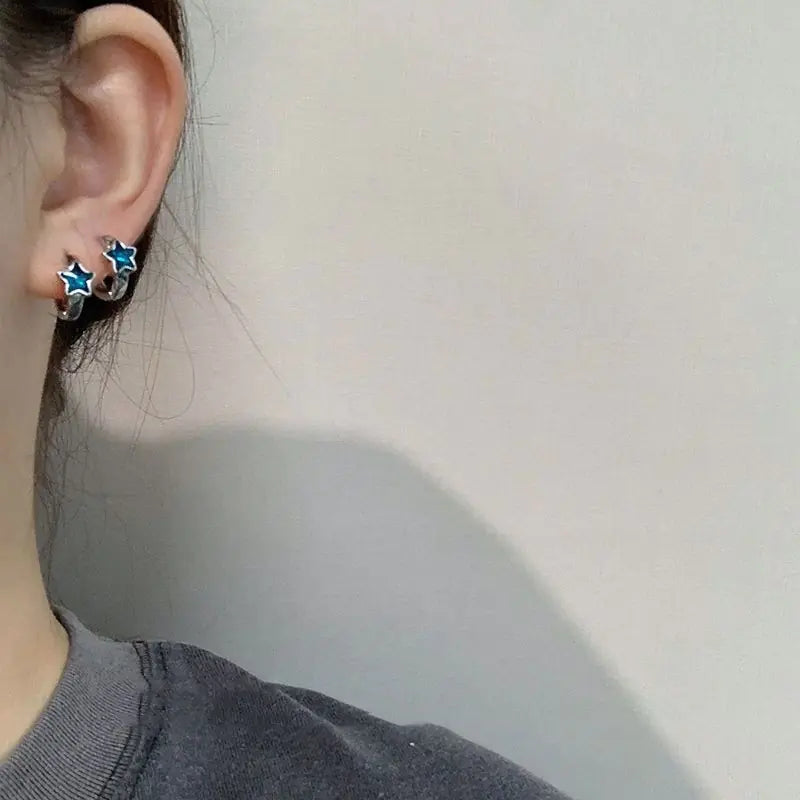 Blue Star Hoop Earrings